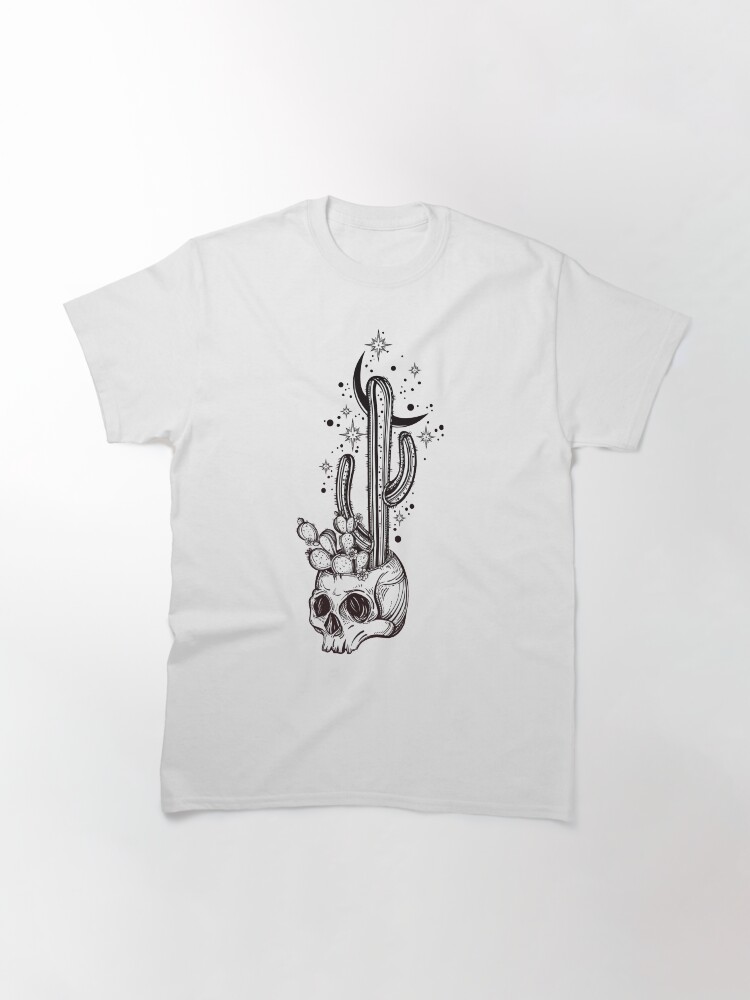 Alternate view of Cactus Growing from Skull in the Desert under Stars and Crescent Moon Classic T-Shirt