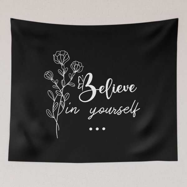 Item preview, Believe In Your Self With Roses Flowers, motivational quote on black background designed and sold by LilaDiams.