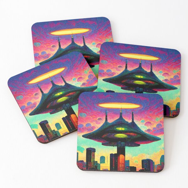 Item preview, Alien Invasion UFO Psychedelic Otherworldly Spaceship Universe Colorful Flying Objects designed and sold by Weirdarto.