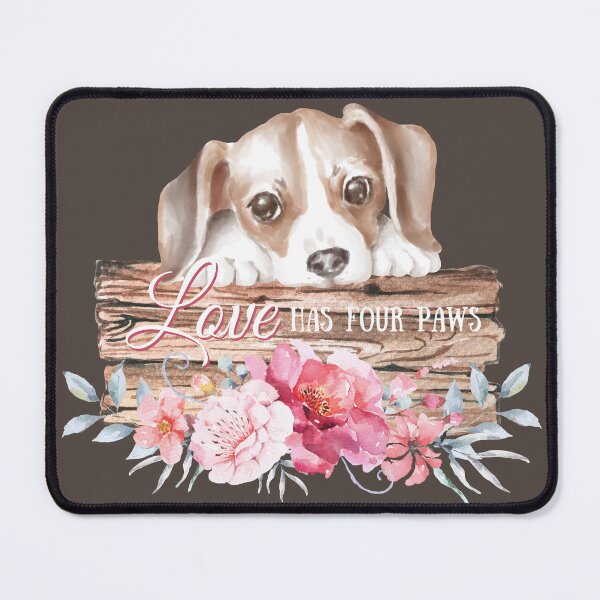 Item preview, "Love has four paws" - Cute Beagle  puppy with flowers designed and sold by theUrbanPixelco.