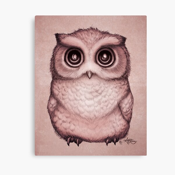 "The Little Owl" by Amber Marine, (Peach Fuzz Version) Pencil and Ink Illustration (Copyright 2016) Canvas Print