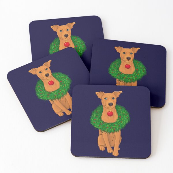 Item preview, Cute brown staffy dog with a Christmas wreath designed and sold by ILLUSTRATED TAILS.
