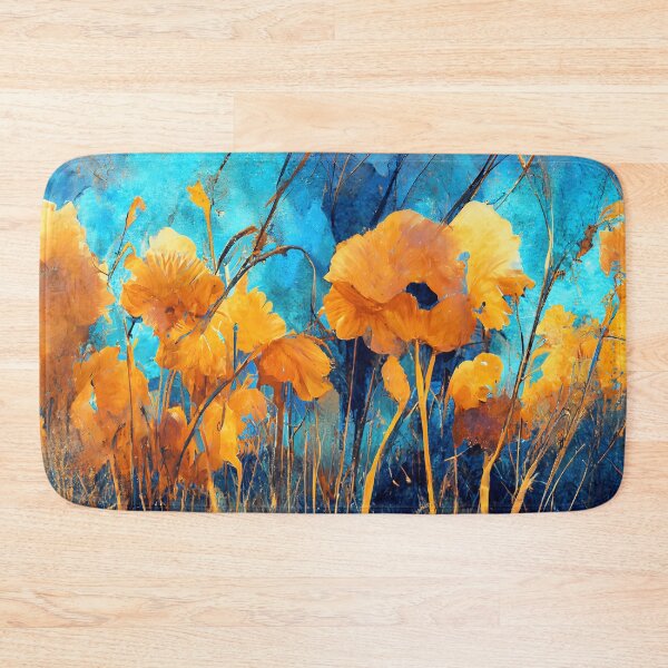 Artikelvorschau, Wunderschönes Feld mit gelben und orangefarbenen Mohnblumen vor blauem Himmel entworfen und verkauft von madtoyman.