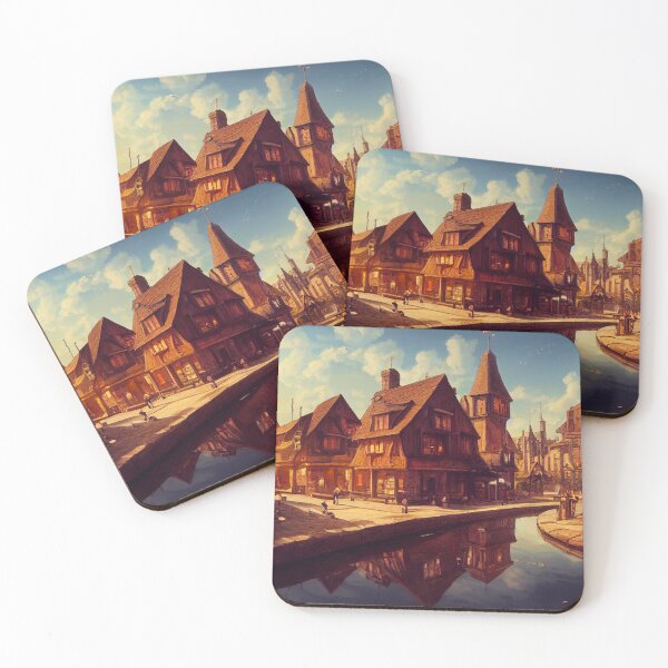 Item preview, Dickensian Style Fantasy Village and River Art designed and sold by madtoyman.