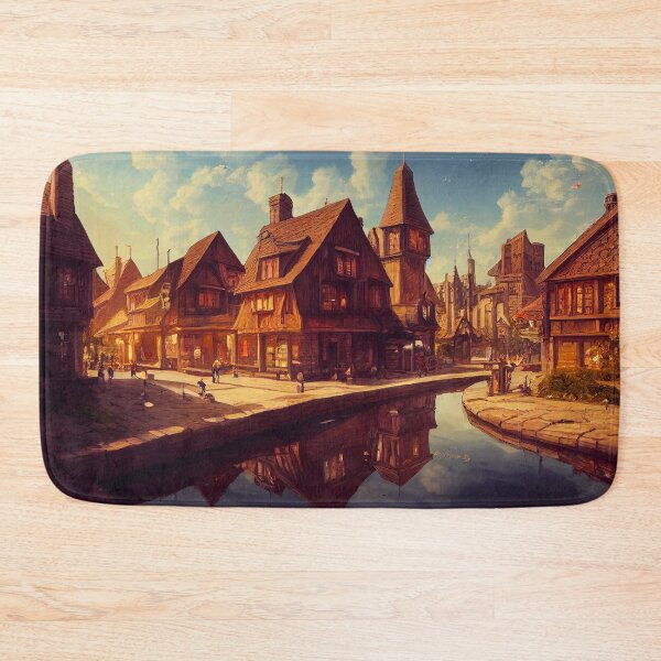 Item preview, Dickensian Style Fantasy Village and River Art designed and sold by madtoyman.