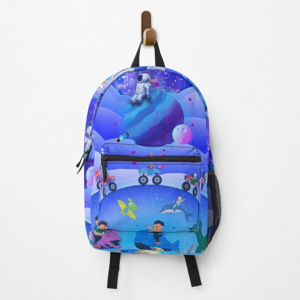 Item preview, Blue Starman backpack with Space cats and Dinosaurs designed and sold by WestIndigo.