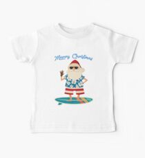 Retro Santa Claus Surfing Hawaiin Summer Christmas Baby Tee