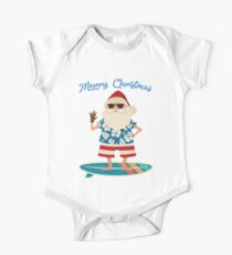 Retro Santa Claus Surfing Hawaiin Summer Christmas One Piece - Short Sleeve