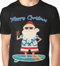 Retro Santa Claus Surfing Hawaiin Summer Christmas Graphic T-Shirt