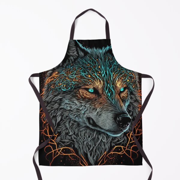Aperçu de l'œuvre Mean Wolf portrait with teal and orange glow créée et vendue par KoolArtDistrict.