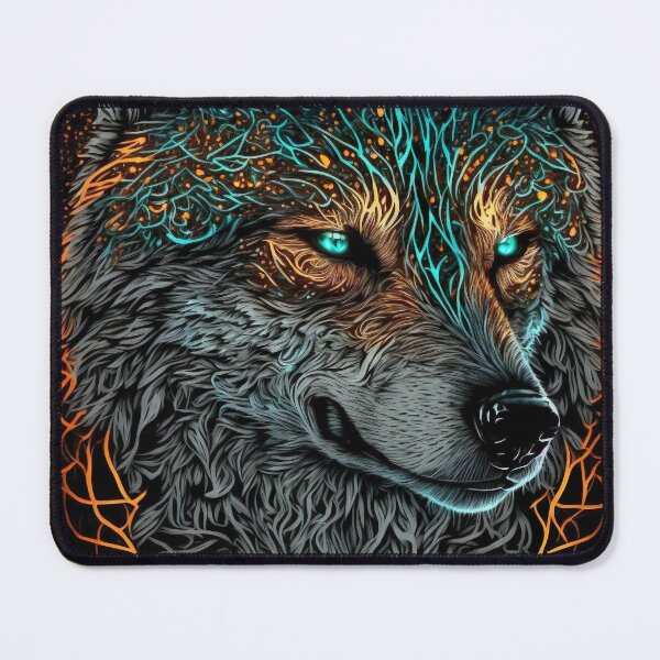 Item preview, Mean Wolf portrait with teal and orange glow designed and sold by KoolArtDistrict.