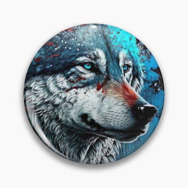 Item preview, Mean Wolf portrait with teal and red glow designed and sold by KoolArtDistrict.