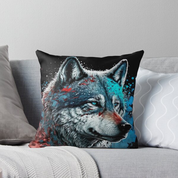 Item preview, Mean Wolf portrait with teal and red glow designed and sold by KoolArtDistrict.
