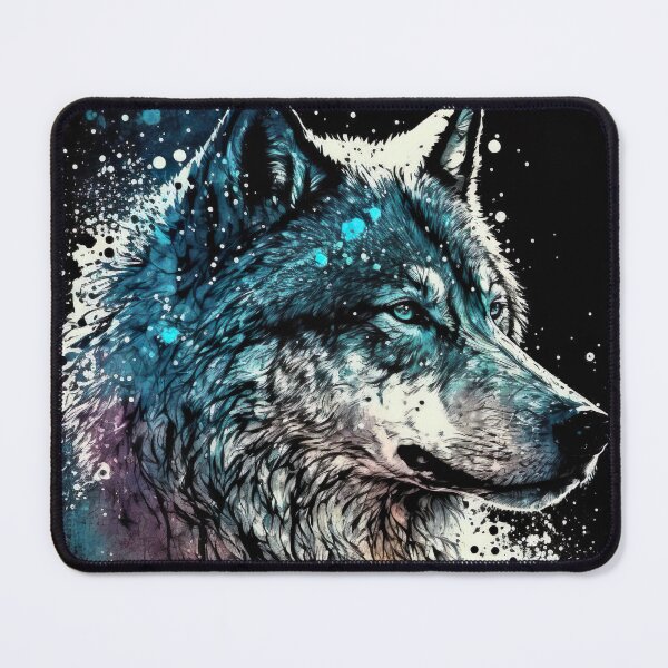 Item preview, Mean Wolf portrait with blue and purple glow designed and sold by KoolArtDistrict.