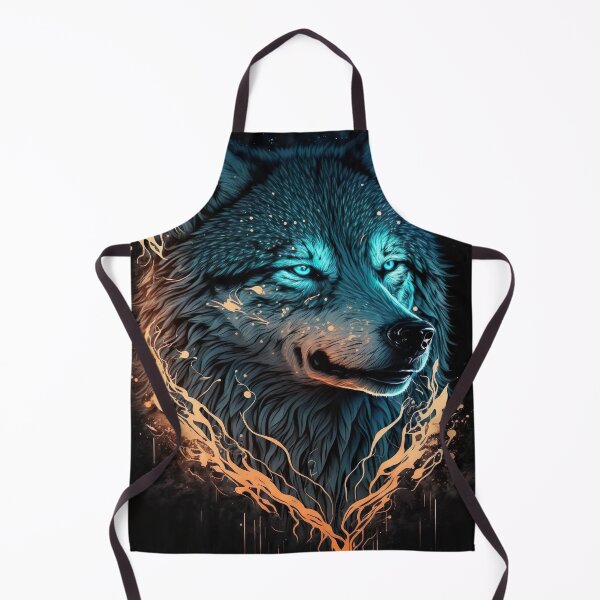 Aperçu de l'œuvre Cool Wolf portrait with teal and orange glow créée et vendue par KoolArtDistrict.