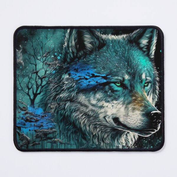 Item preview, Cool Wolf portrait with teal and blue glow designed and sold by KoolArtDistrict.