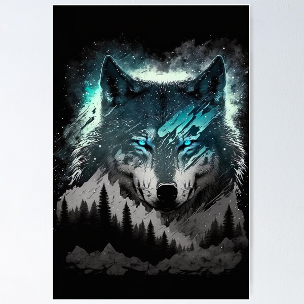 Item preview, Cool Wolf portrait with teal and grey designed and sold by KoolArtDistrict.
