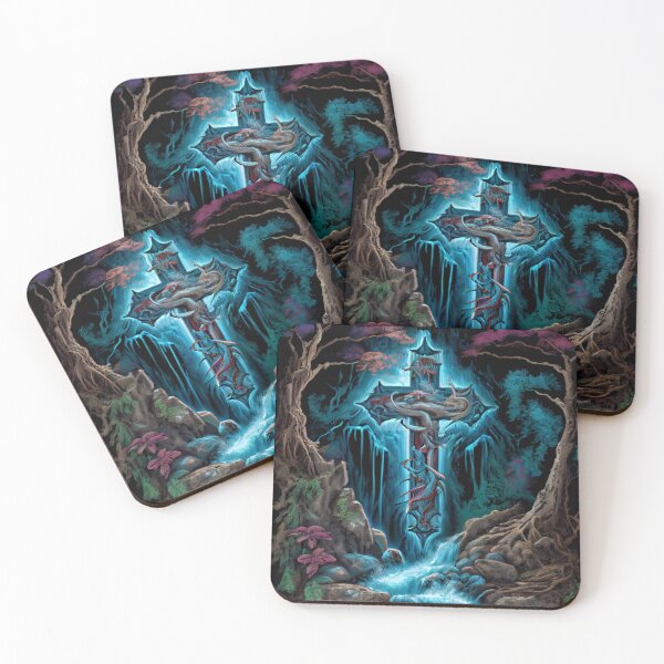 Item preview, Bioluminescent Waterfall: Cross in Middle of Waterfall - Fantasy Painting designed and sold by Art4Christ.