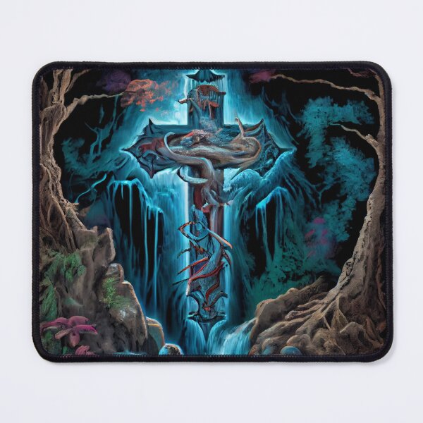 Item preview, Bioluminescent Waterfall: Cross in Middle of Waterfall - Fantasy Painting designed and sold by Art4Christ.