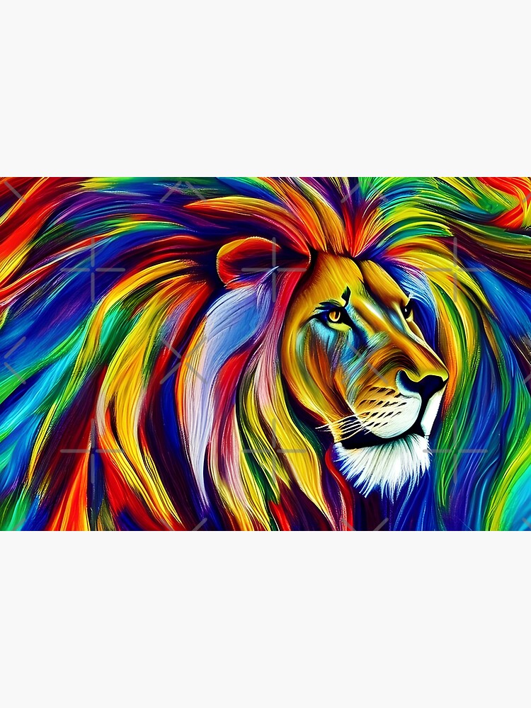 "Rainbow lion, vivid colors, psychedelic art, trippy big mane" Poster