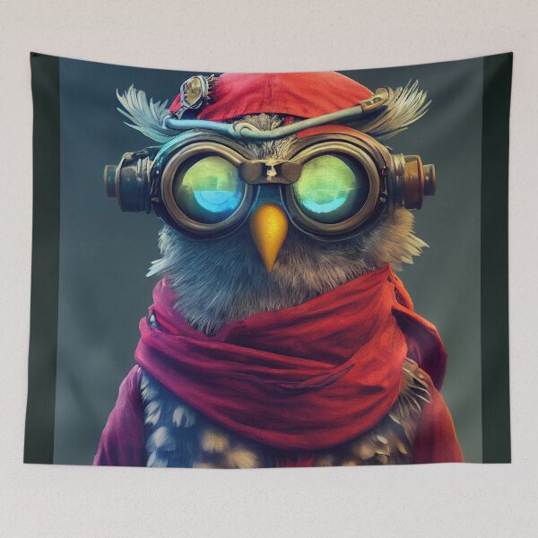 Item preview, The Cyberpunk Pirate Owl: An Anthropomorphic, Tiny, and Cute Cybernetic Sentry designed and sold by MimozaStudio.