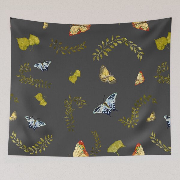 Item preview, Nature liana butterfly leaf pattern a watercolor grey designed and sold by Yana Mustafina | Boho Soulful Designs.