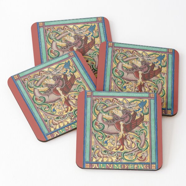 Item preview, MEDIEVAL BESTIARY,GRIFFIN RIDER,S LETTER ,FANTASTIC ANIMALS IN GOLD RED BLUE COLORS designed and sold by BulganLumini.