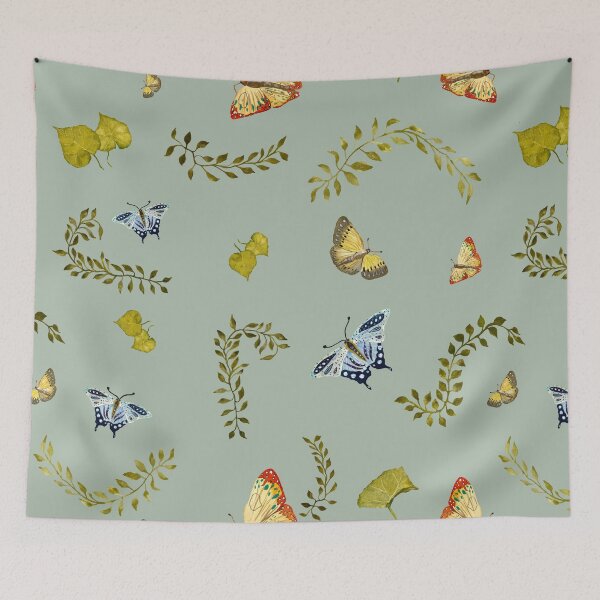 Item preview, Nature liana butterfly leaf pattern a watercolor mint designed and sold by Yana Mustafina | Boho Soulful Designs.