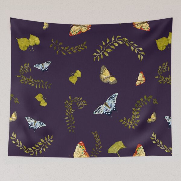 Item preview, Nature liana butterfly leaf pattern a watercolor violet designed and sold by Yana Mustafina | Boho Soulful Designs.
