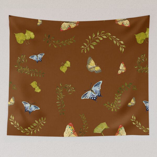 Item preview, Nature liana butterfly leaf pattern a watercolor brown designed and sold by Yana Mustafina | Boho Soulful Designs.