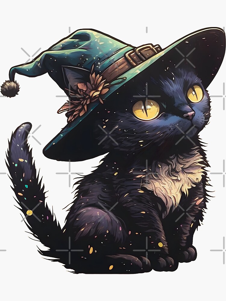 Thumbnail 3 von 3, Sticker, Süße kleine Hexenkatze designt und verkauft von WitchesAndCats.