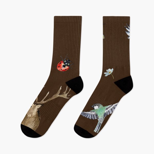 Item preview, Nature bird deer ladybug cute pattern watercolor brown designed and sold by Yana Mustafina | Boho Soulful Designs.