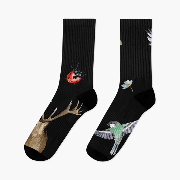 Item preview, Nature bird deer ladybug cute pattern watercolor black designed and sold by Yana Mustafina | Boho Soulful Designs.