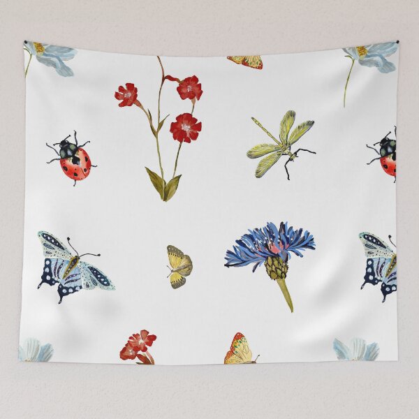 Item preview, Insect flower daisy colorful pattern a watercolor designed and sold by Yana Mustafina | Boho Soulful Designs.