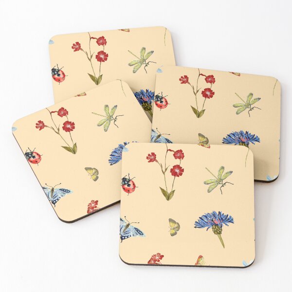 Artikelvorschau, Insect flower daisy colorful pattern a watercolor peach entworfen und verkauft von Yana Mustafina | Boho Soulful Designs.