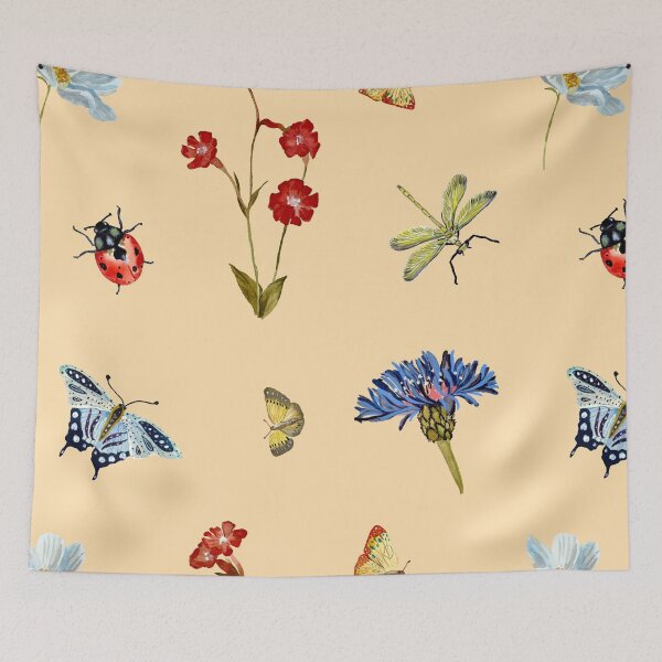 Item preview, Insect flower daisy colorful pattern a watercolor peach designed and sold by Yana Mustafina | Boho Soulful Designs.