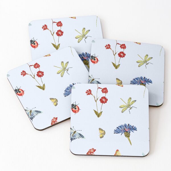 Artikelvorschau, Insect flower daisy colorful pattern a watercolor blue entworfen und verkauft von Yana Mustafina | Boho Soulful Designs.