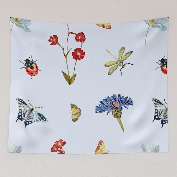 Item preview, Insect flower daisy colorful pattern a watercolor blue designed and sold by Yana Mustafina | Boho Soulful Designs.
