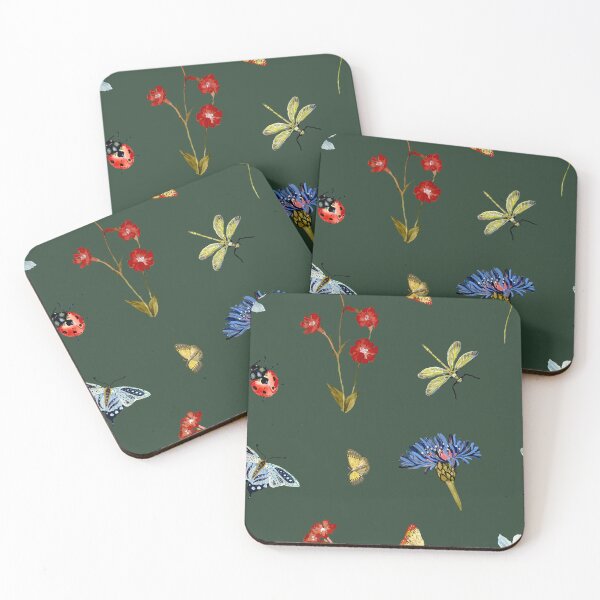 Item preview, Insect flower daisy colorful pattern a watercolor green designed and sold by Yana Mustafina | Boho Soulful Designs.
