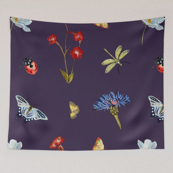 Item preview, Insect flower daisy colorful pattern a watercolor violet designed and sold by Yana Mustafina | Boho Soulful Designs.