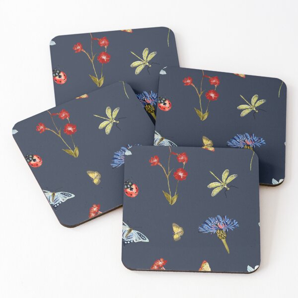 Artikelvorschau, Insect flower daisy colorful pattern a watercolor indigo entworfen und verkauft von Yana Mustafina | Boho Soulful Designs.