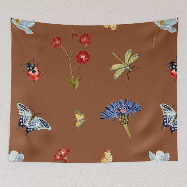 Item preview, Insect flower daisy colorful pattern a watercolor brown designed and sold by Yana Mustafina | Boho Soulful Designs.