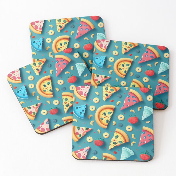 Item preview, Fun Pizza and Food Pattern on Blue Digital Painting designed and sold by CodeAndColors.