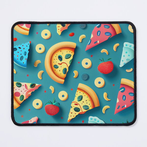 Item preview, Fun Pizza and Food Pattern on Blue Digital Painting designed and sold by CodeAndColors.