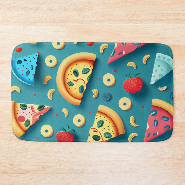 Item preview, Fun Pizza and Food Pattern on Blue Digital Painting designed and sold by CodeAndColors.