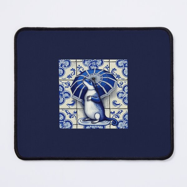 Item preview, Otter with umbrella in blue tile - 1 designed and sold by estrucida.