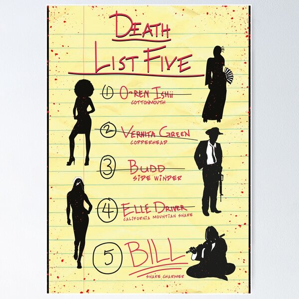 Item preview, Kill Bill Death List 5 designed and sold by Candywrap Studio.