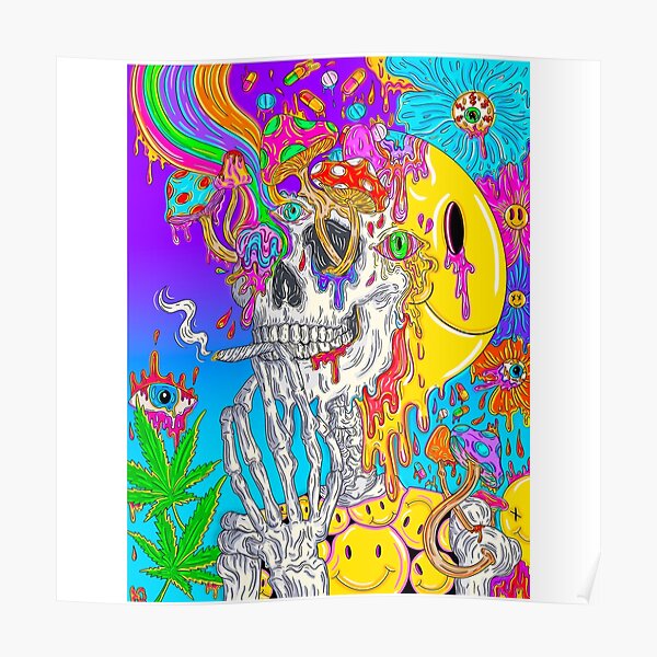 "Psychedelic Trippy Skeleton Design" Poster for Sale by DragonsDepot