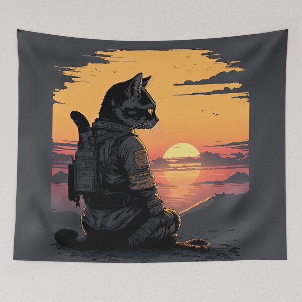 Aperçu de l'œuvre chat regardant le coucher du soleil créée et vendue par Chillapy.
