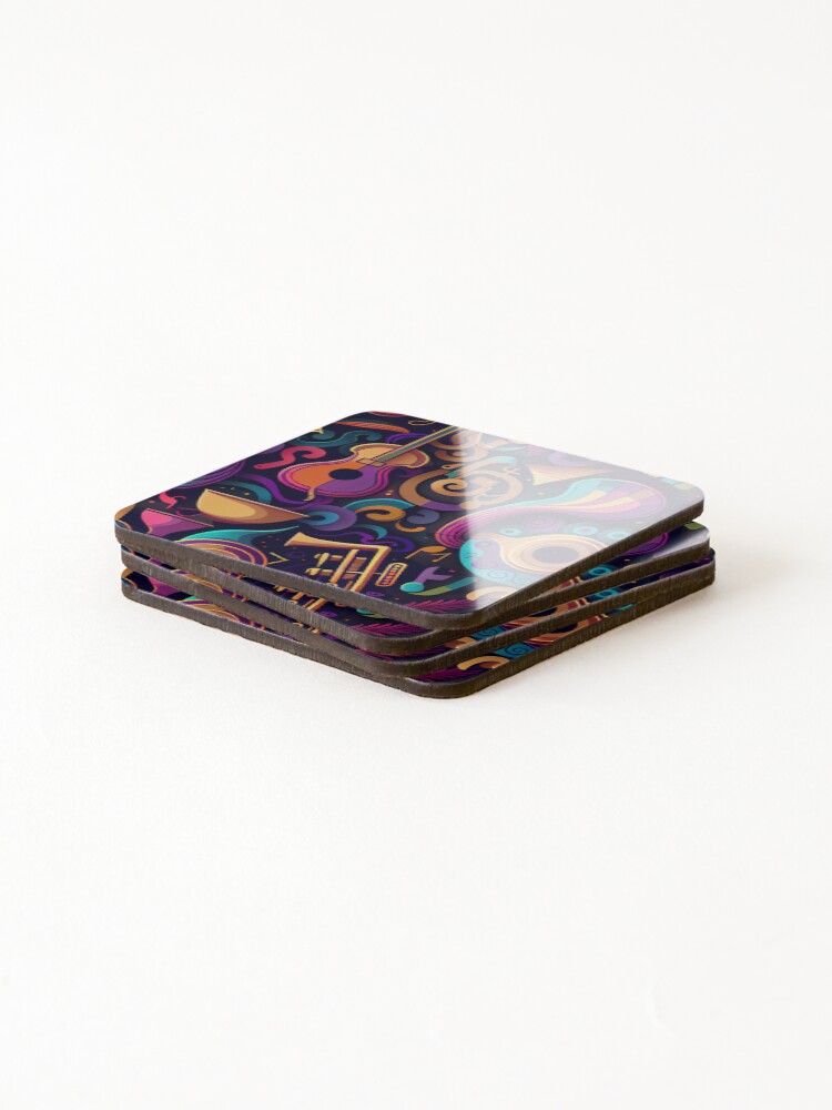 Thumbnail 4 of 5, Coasters (Set of 4), Abstract Colorful Musical Instrument Pattern Digital Painting designed and sold by CodeAndColors.